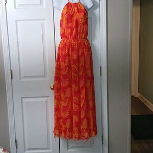 M N G Collection tropical bright vacation cruise raw fray hem dress Sz S 4 EUC